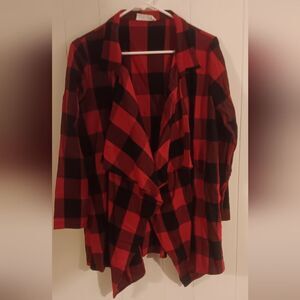 Peach Love California Red and Black Checkered Cardigan Medium
